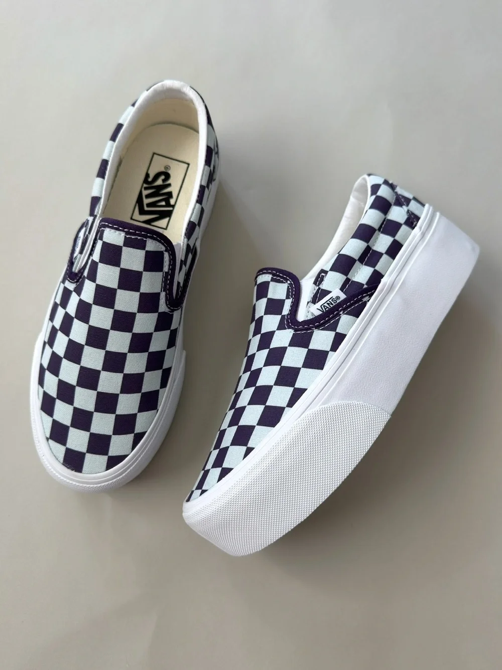 VANS Classic Slip-On Platform Checkerboard Shoe Mist Blue Gothic Grape Purple